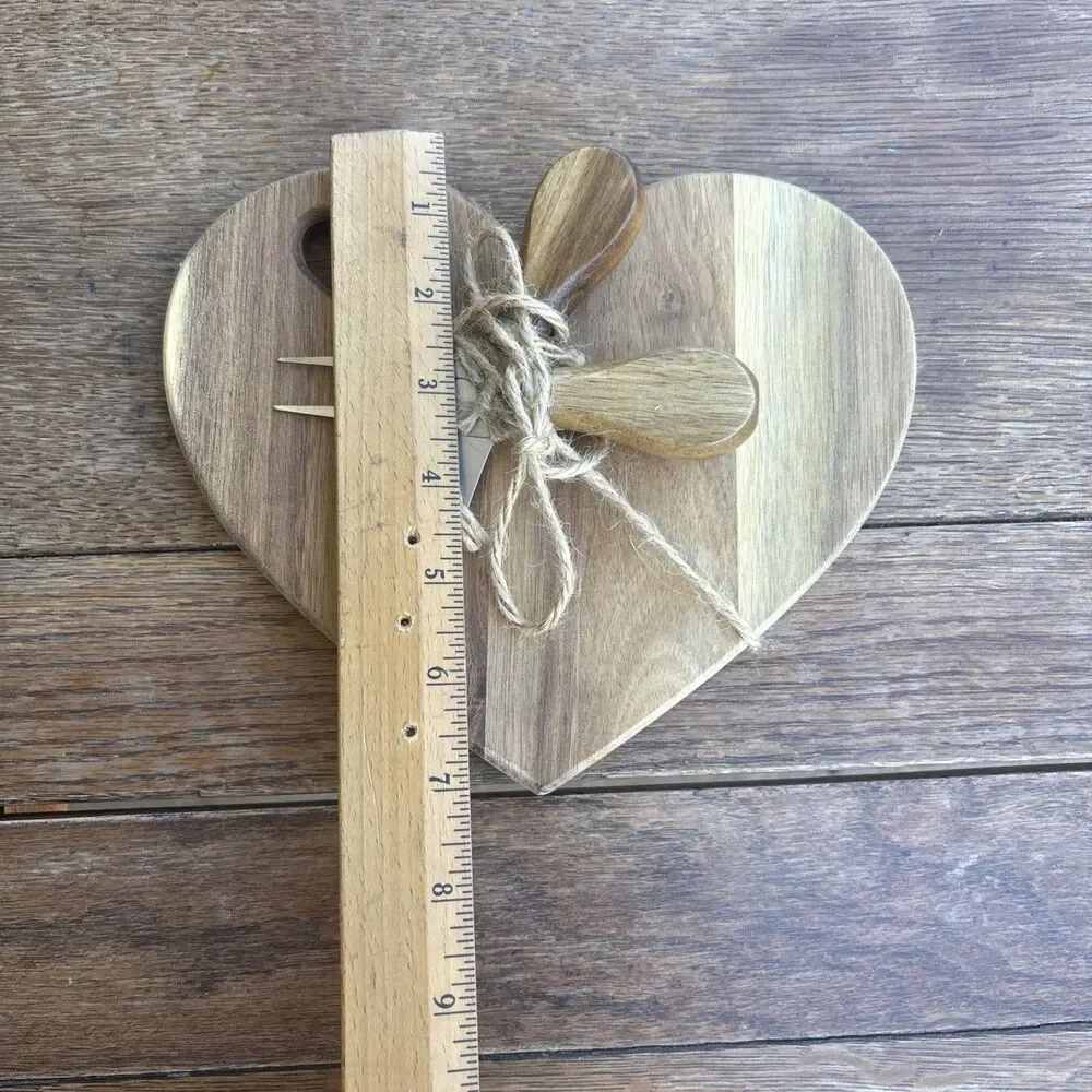 Heart-Shaped Bamboo Cheese Board w/Cheese Knife Wood Handle